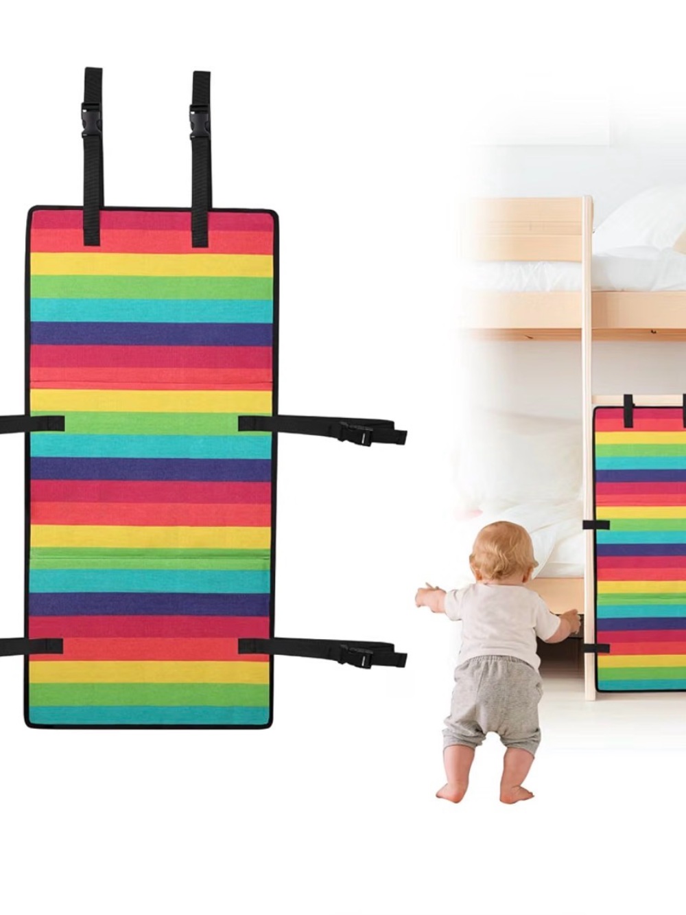 Rainbow Striped Kids Bed Rail Protector - Multi